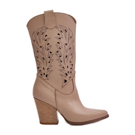 Botas Media Pierna Caladas Tacón Alto Piel Lewski 3609 Beige