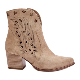 Botas Cowboy De Ante Calado Y Tacón Alto Lewski 3613 Beige