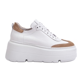 Zapatillas De Piel Con Plataforma Enorme Lewski 3635/X Blanco-Beige