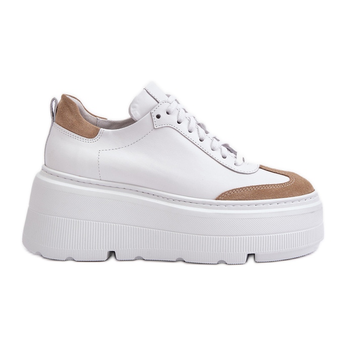 Zapatillas De Piel Con Plataforma Enorme Lewski 3635/X Blanco-Beige