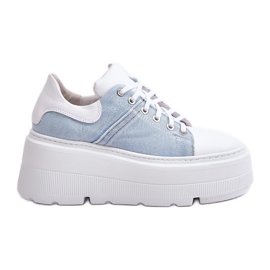 Zapatillas De Cuero Con Plataforma Enorme Jeans Lewski 3586 Blanco azul
