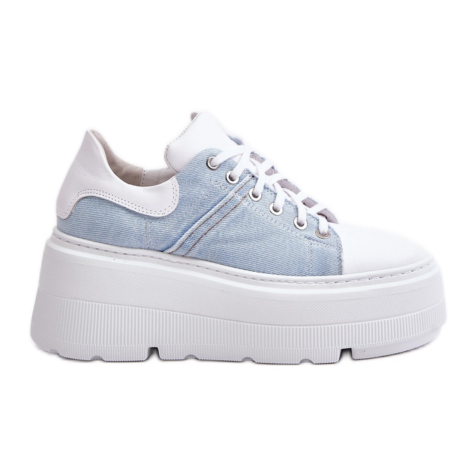 Zapatillas De Cuero Con Plataforma Enorme Jeans Lewski 3586 Blanco azul