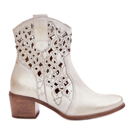 Botines de mujer de tacón alto con estampado calado Lewski 3394/2 Dorado Cepillado