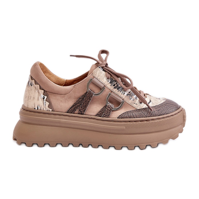 Zapatillas Mujer de Piel con Plataforma Maciejka 06562-10 Beige Oscuro