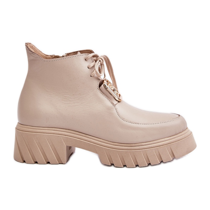 Zazoo 2952 Botines De Piel Beige Con Adorno Dorado