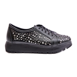 Zazoo 2973 Zapatos con plataforma de piel con estampado calado, negro