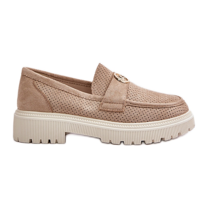 Mocasines Brogues De Mujer Con Detalle Dorado Caqui Arilva beige