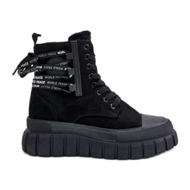 Botas De Mujer Con Plataforma Y Cordones Decorativos Negro Edidda
