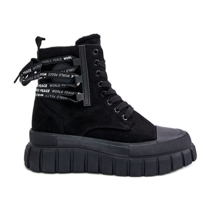 Botas De Mujer Con Plataforma Y Cordones Decorativos Negro Edidda