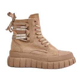 Botas De Mujer Marrones Con Plataforma Y Cordones Decorativos Edidda marrón