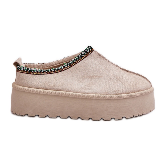 Pantuflas Mujer Plataforma Con Bordado, Beige Claro Neroma