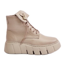 Zazoo 60511 Botas De Mujer De Piel Con Plataforma Beige Cálido