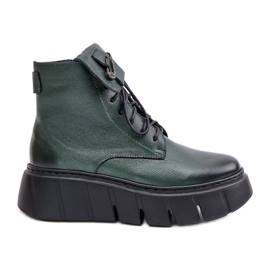 Zazoo 60511 Botas de piel para mujer con plataforma calentada, verde oscuro