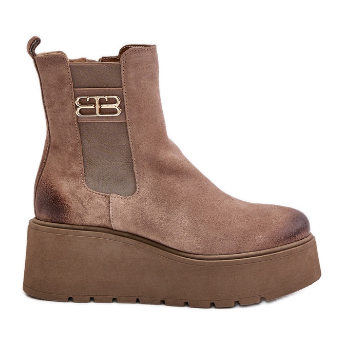 Zazoo 60498 Botines Mujer Ante Botines Chelsea Con Plataforma Y Cuñas Beige