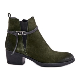 Zazoo 60478 Botas de ante con tacón alto, aislantes, cierre con cremallera, verde oscuro