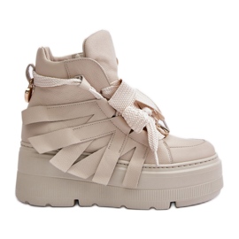Zapatillas de mujer de piel con plataforma enorme CheBello 4561 Beige