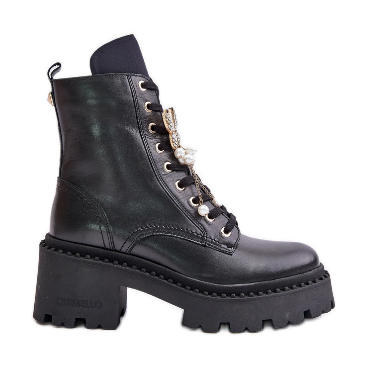 Botas Obrera Mujer Piel Con Mariposa Negra CheBello 4590 negro