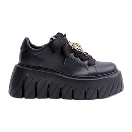 Zapatillas De Mujer Con Suela Maciza Y Decoración Dorada CheBello 4530 Negro