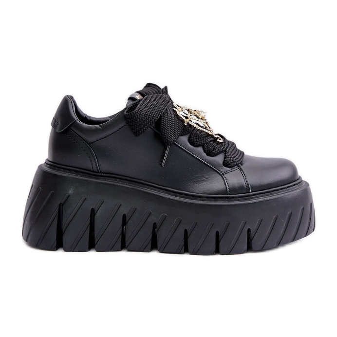 Zapatillas De Mujer Con Suela Maciza Y Decoración Dorada CheBello 4530 Negro