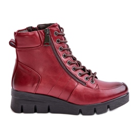 Botines de mujer ligeros y aislantes con plataforma y cuña, burdeos, Savindria rojo
