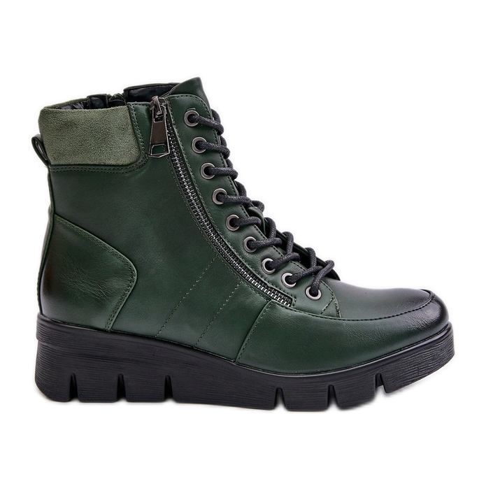 Botines de mujer ligeros y aislantes con plataforma y cuña, verde oscuro, Savindria