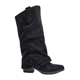 Jezzi Botas de tacón bajo con parte superior vuelta para mujer, negro, Stinova