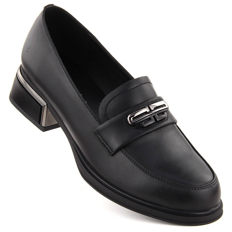 Zapatos mujer de piel con tacón decorativo, negro Vinceza 77102