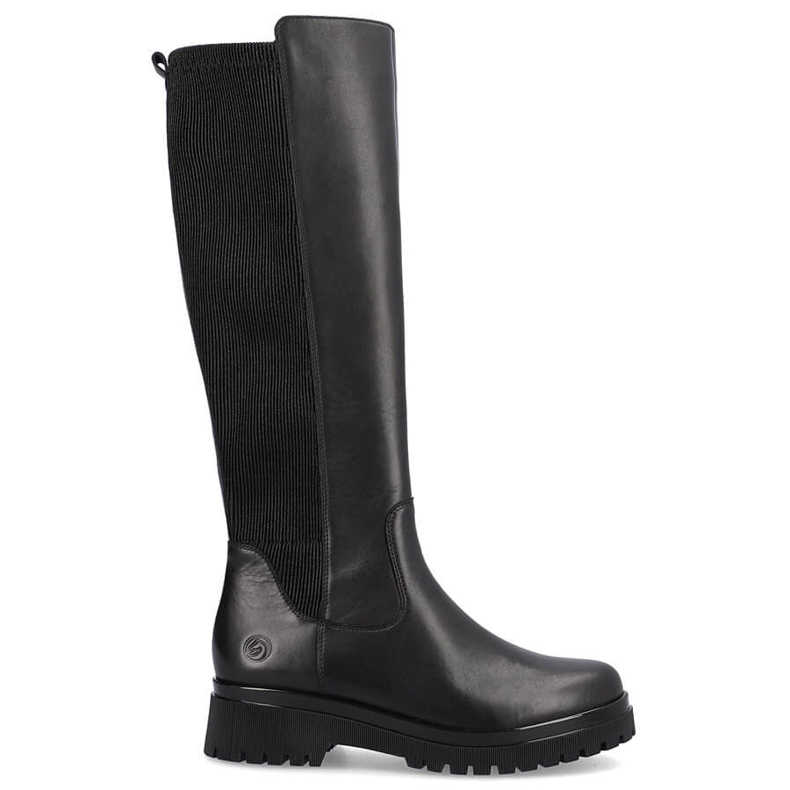 Botas de mujer de piel con parte superior elástica, negro Remonte D1B71-01