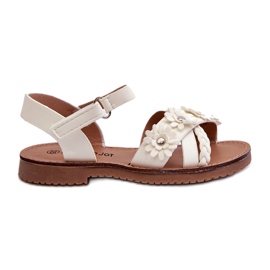 Sandalias de niñas sujetas con cierre adhesivo con flores blancas blanco