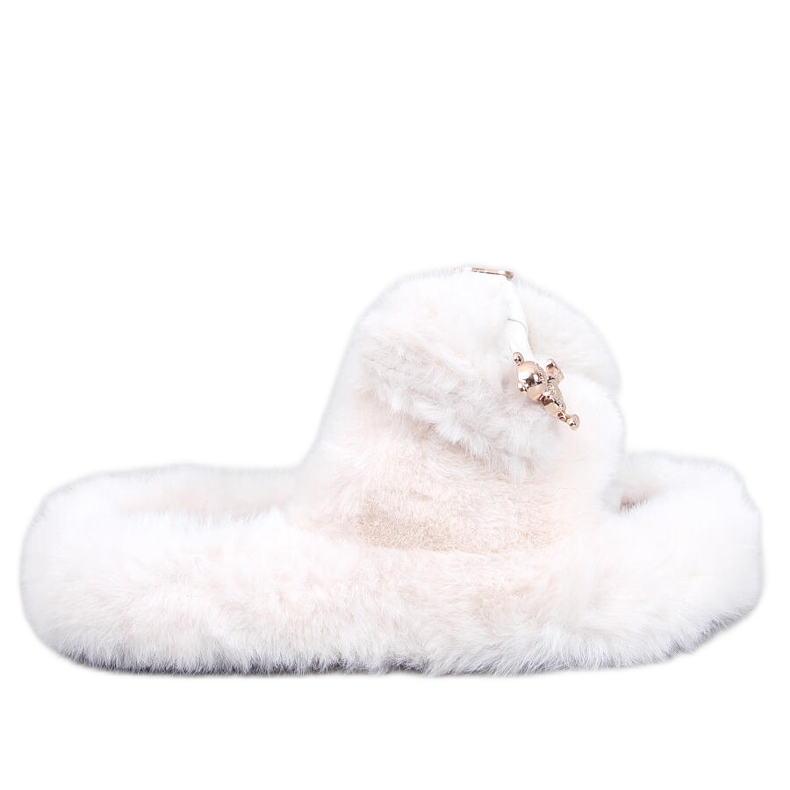 Burano Pantuflas de pelo beige con lazo y osito Burano Pantuflas de pelo beige con lazo y osito