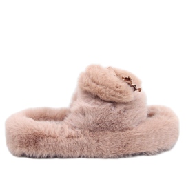 Pantuflas de pelo con lazo y osito Burano Khaki beige