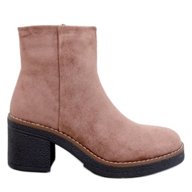 Botines Eliza de ante caqui con tacón ancho beige