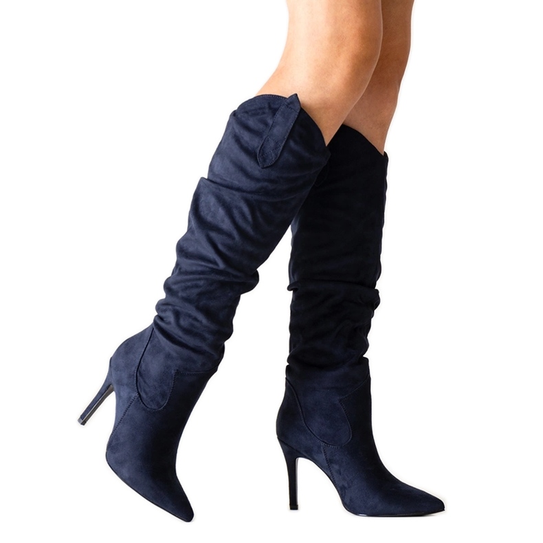 Botas stiletto Aine azul marino con volantes Botas stiletto Aine azul marino con volantes