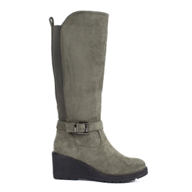 Botas cuña ante verde oscuro