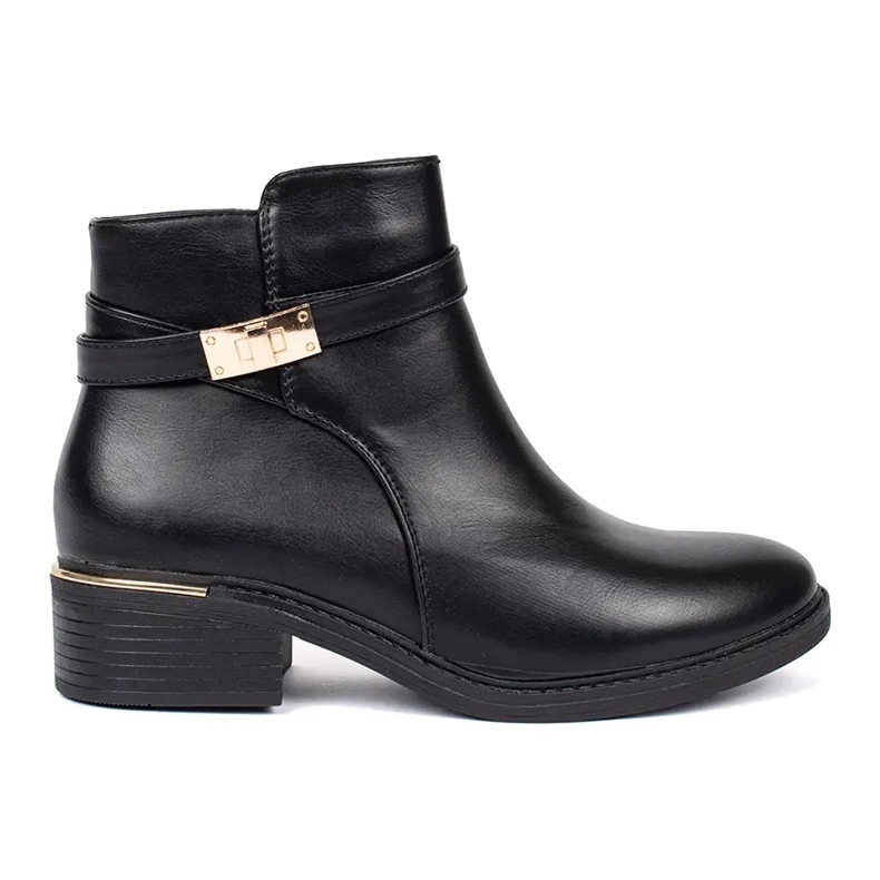 Botines de mujer negros con elementos dorados.