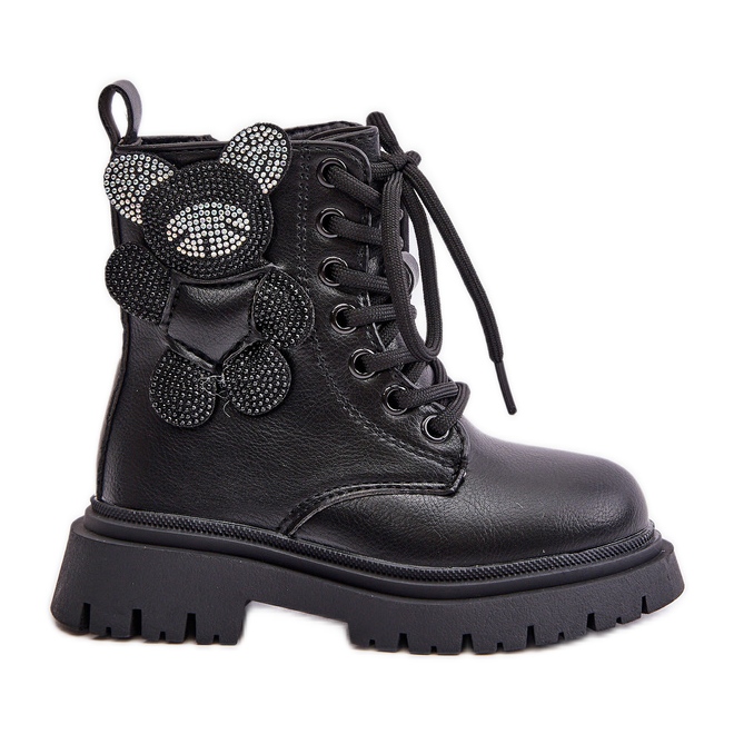 Botines de niña aislantes con osito y cremallera, Negro Relobia