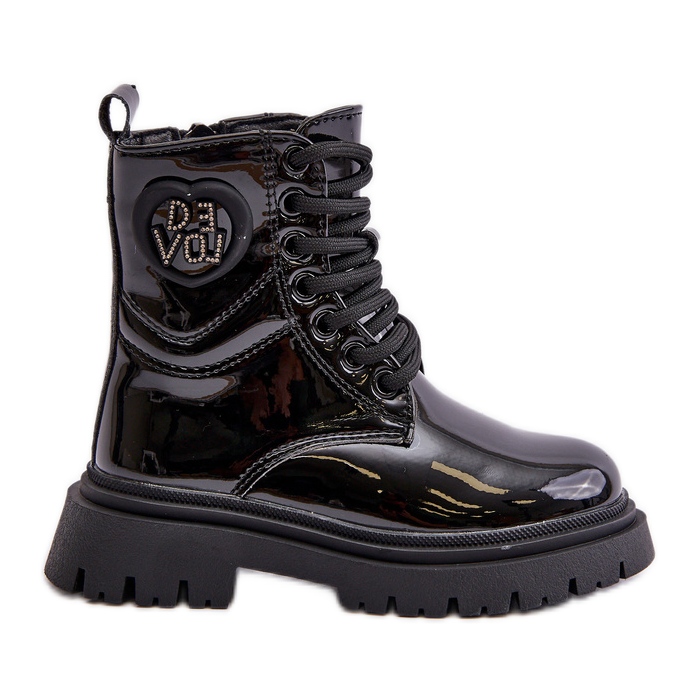 Botas Niña de Piel Charol con Forro de Pelo y Cremallera, Negro Evaliraea