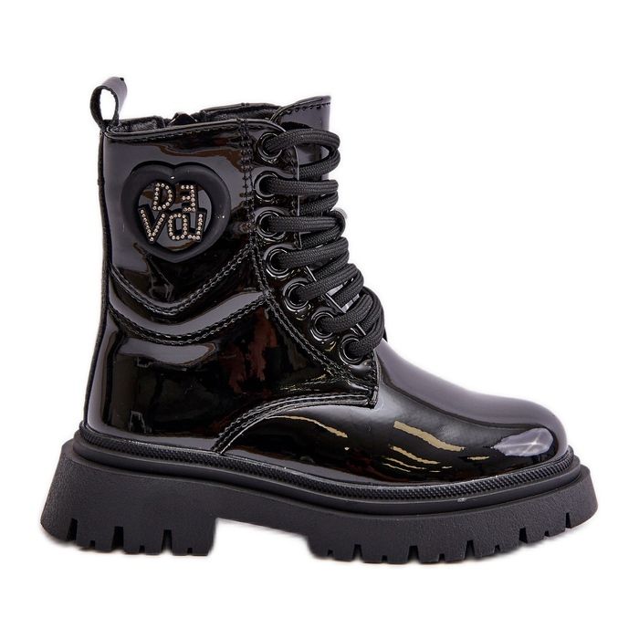 Botas Niña de Piel Charol con Forro de Pelo y Cremallera, Negro Evaliraea Botas Niña de Piel Charol con Forro de Pelo y Cremallera, Negro Evaliraea