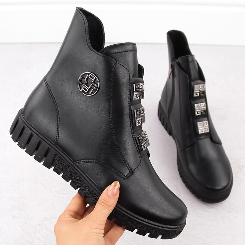 Botines de mujer de piel negra con plataforma y adornos, Filippo DBT6360 negro