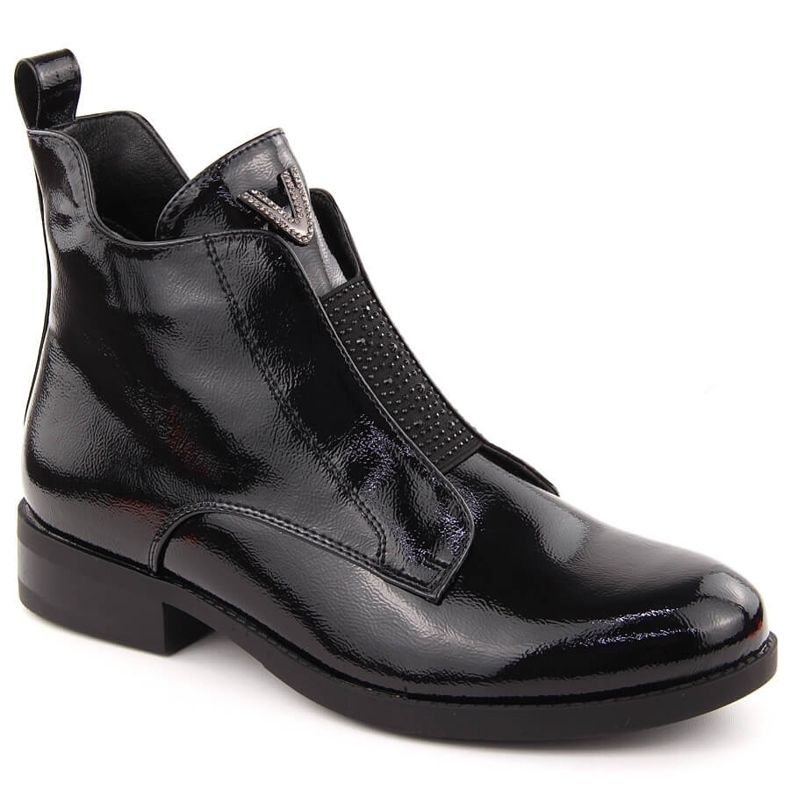 Botines de mujer de charol con circonitas negras de S.Barski negro