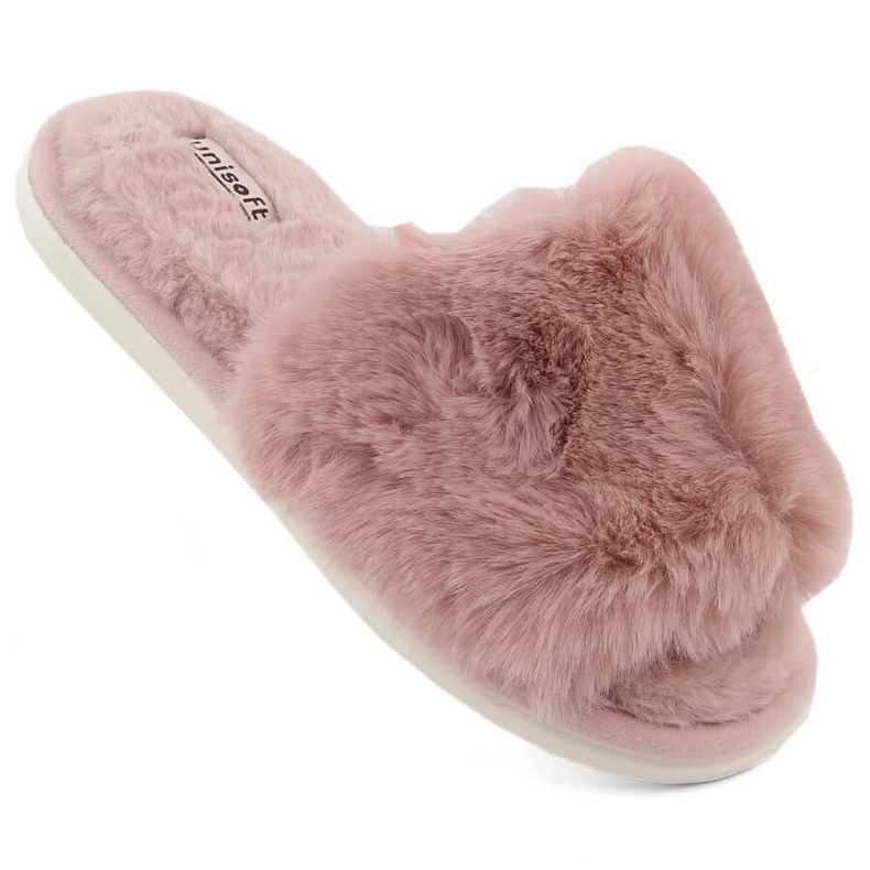Zapatillas de estar por casa para mujer con pelo, rosa empolvado, Unisoft 6644 rosado