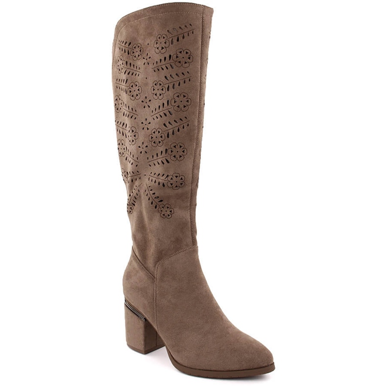 Botas de mujer tacón calado beige Vinceza 16482