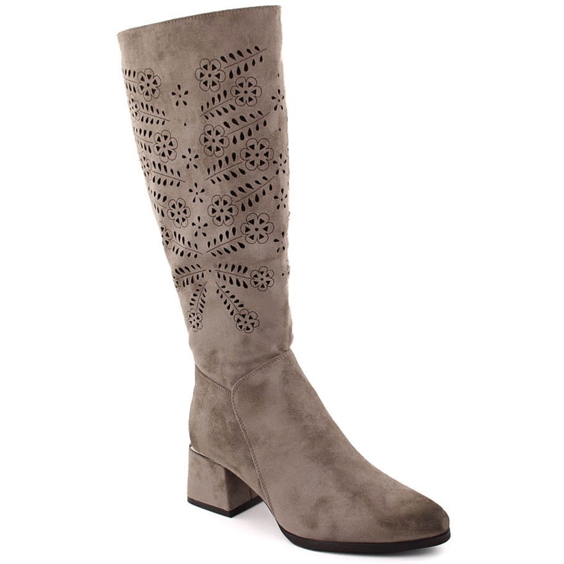 Botas de mujer caladas con aislamiento de ante caqui Potocki 12506 beige