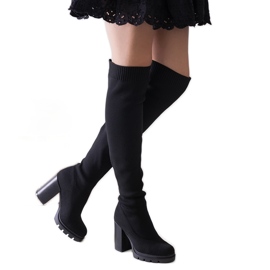 Botas slip-on largas negras de tacón Lija negro