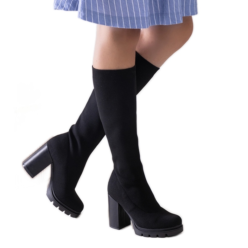 Botas sin cordones de tacón alto Saria negras negro Botas sin cordones de tacón alto Saria negras negro