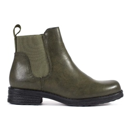 Botas Chelsea de mujer verdes con tacón bajo.