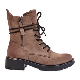 Botines altos obreros con cremalleras, beige oscuro Maisa