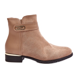 Botas de mujer con aislamiento beige y tacón plano con detalle dorado Ravasira