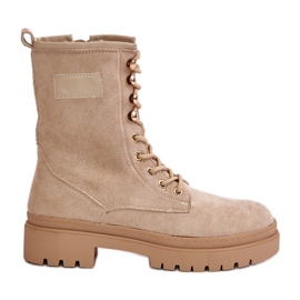 Botas Obreras Mujer Con Cremallera Fabricadas En Ante Ecológico, Beige Savalann