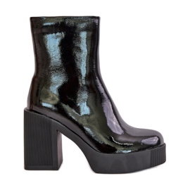 S.Barski Botas de mujer de charol de cuero con tacón alto enorme con aislamiento D&amp;A CR42-189 Negro